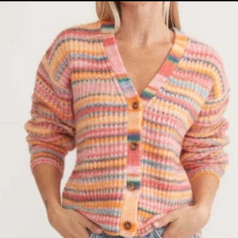 Marine Layer Pastel Striped V-Neck Button Cardigan